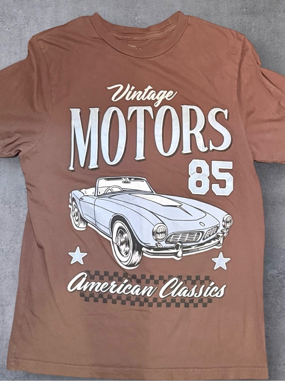 Eighty Eight Brand Mens M Vintage Motors 85 Classic Car Graphic Tee Brown Cotton